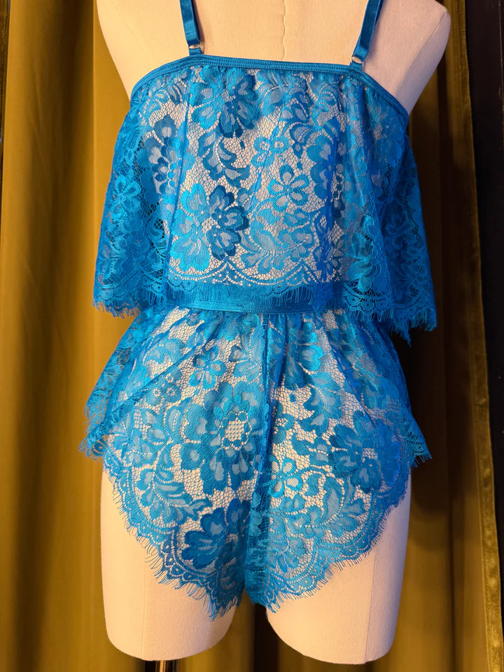 The Lace Crop Cami In Hawaiian Blue - Kilo Brava