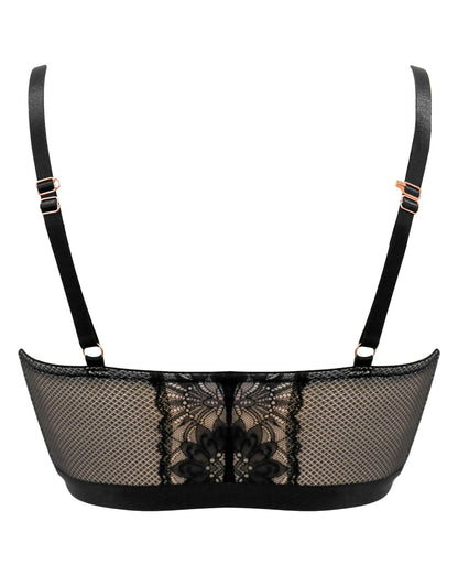 India Gatsby Lace Front Fastening Bralette In Black & Cosmetic- Pour Moi