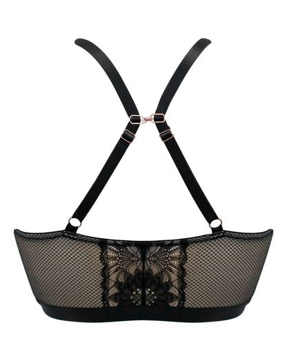 India Gatsby Lace Front Fastening Bralette In Black & Cosmetic- Pour Moi