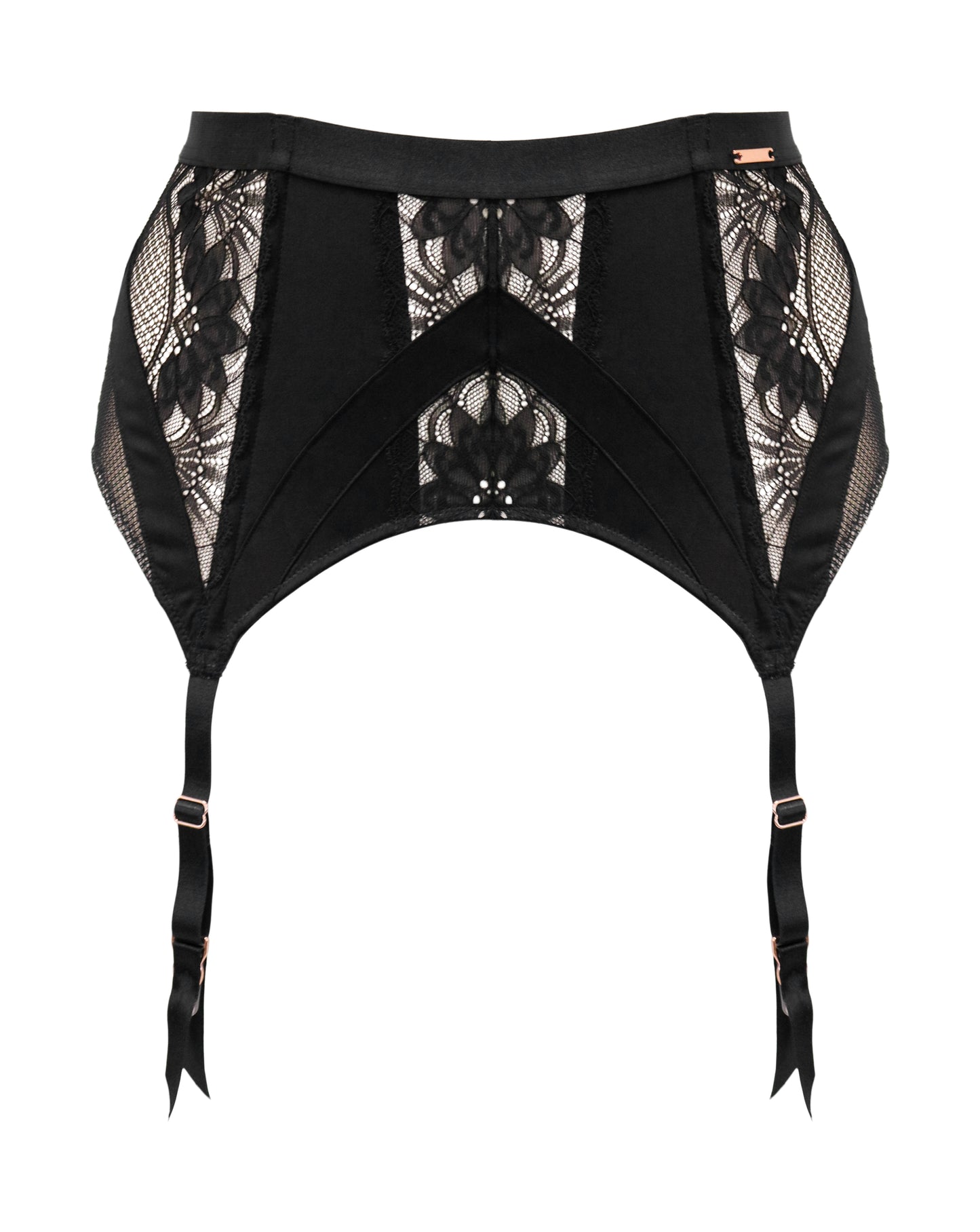 India Gatsby Lace Deep Suspender Belt  In Black & Cosmetic - Pour Moi