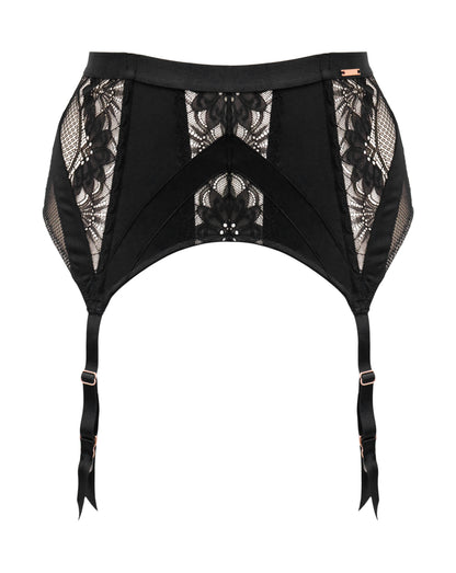 India Gatsby Lace Deep Suspender Belt  In Black & Cosmetic - Pour Moi