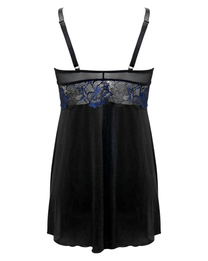 After Hours Chemise In Black & Blue- Pour Moi