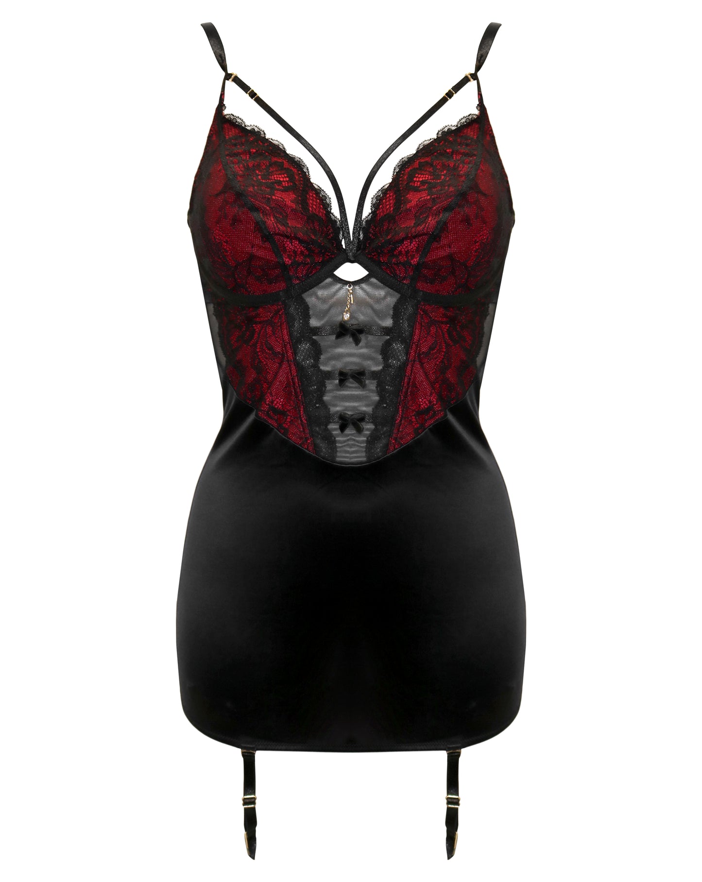 Desire Cami Suspender Dress In Black & Red- Pour Moi