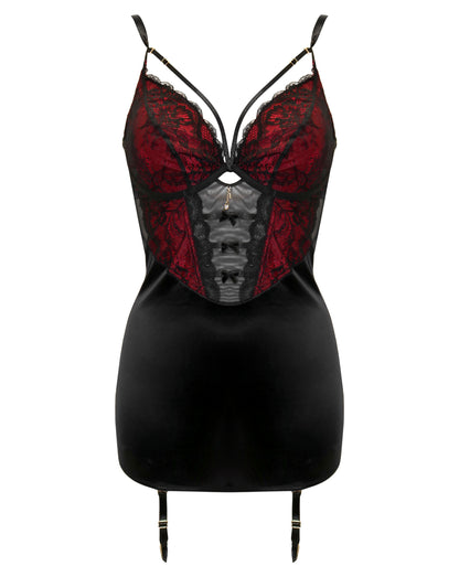 Desire Cami Suspender Dress In Black & Red- Pour Moi