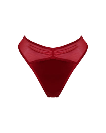 All Yours Satin And Mesh Thong In Red - Pour Moi