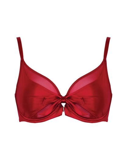 All Yours Satin And Mesh Front Fastening Bra In Red - Pour Moi