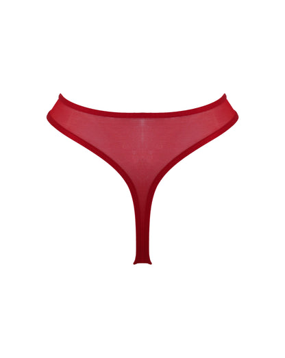 All Yours Satin And Mesh Thong In Red - Pour Moi