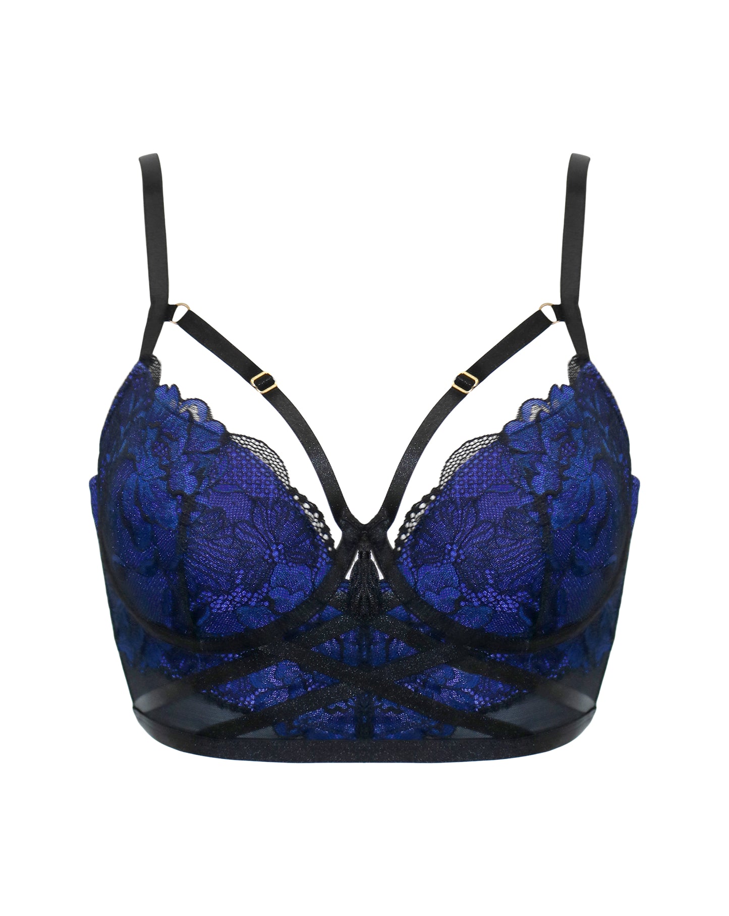 After Hours Padded Longline Bra In Black & Blue - Pour Moi