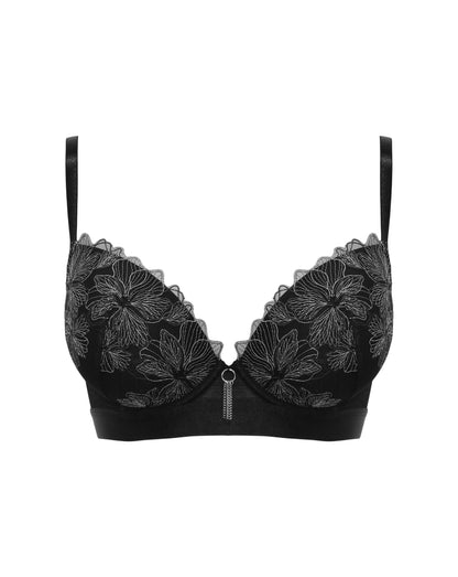 Constance Padded Push Up Bra In Black & Silver - Pour Moi