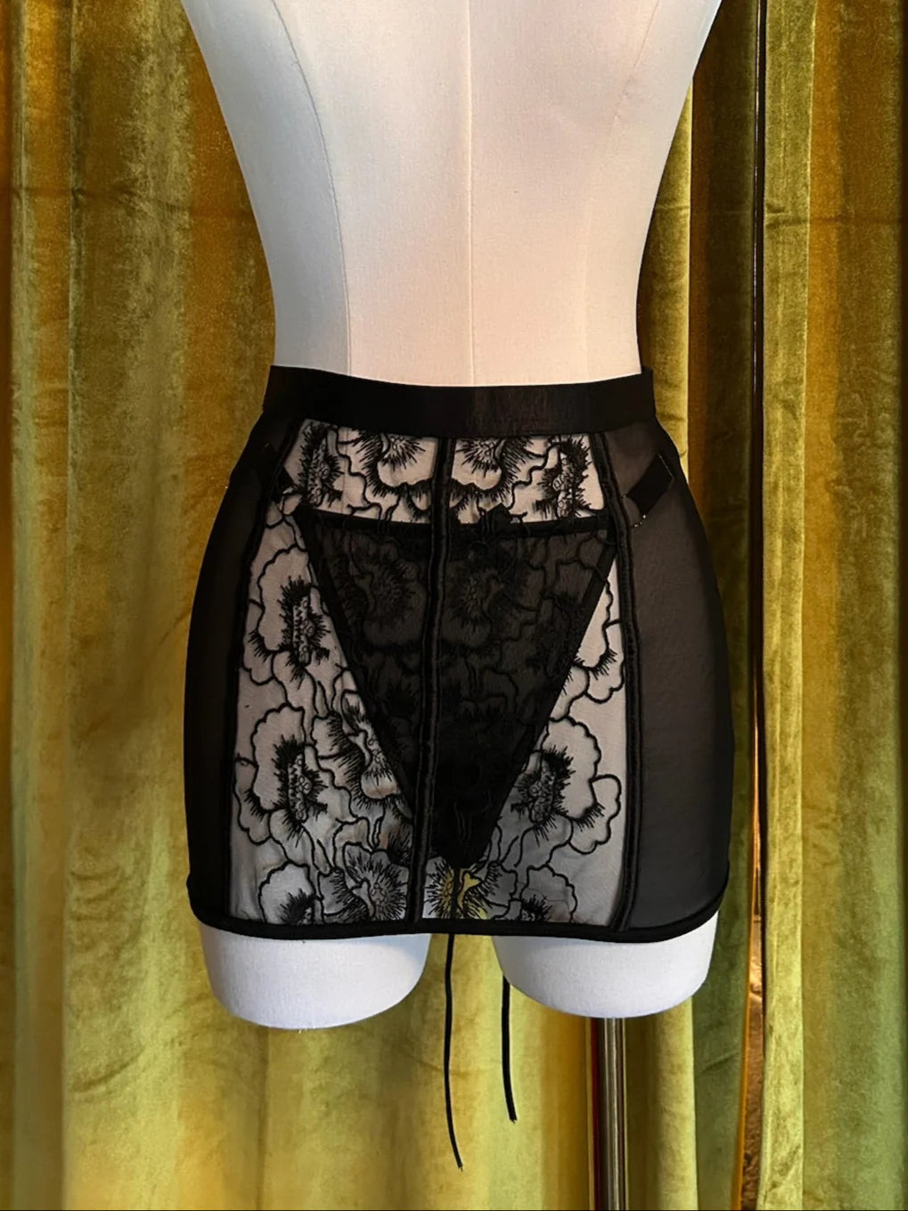 The Embroidery Skirt & G-String In Black - Kilo Brava
