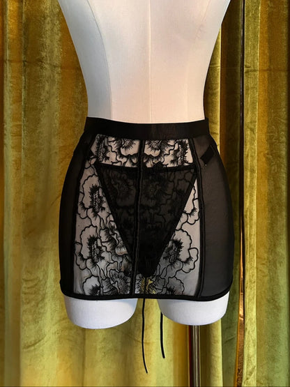The Embroidery Skirt & G-String In Black - Kilo Brava