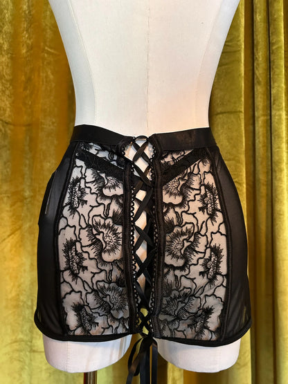 The Embroidery Skirt & G-String In Black - Kilo Brava