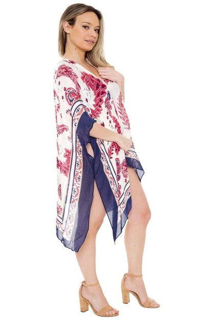 Printed Cover Up in Red/Navy Blue Paisley - Lovely Lies