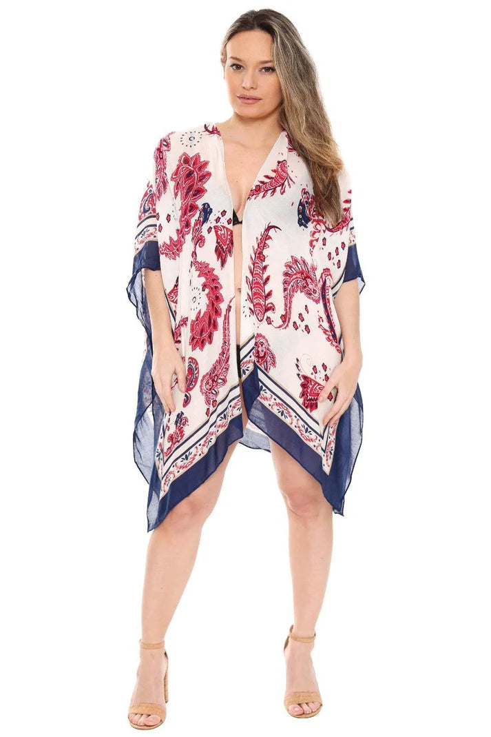 Printed Cover Up in Red/Navy Blue Paisley - Lovely Lies