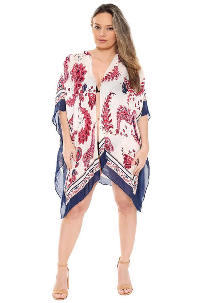 Printed Cover Up in Red/Navy Blue Paisley - Lovely Lies