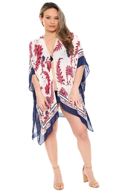 Printed Cover Up in Red/Navy Blue Paisley - Lovely Lies