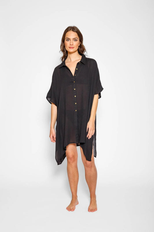 Miami Big Shirt Dress In Black - Koy Resort