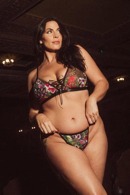 Embroidery G-String In Multicolor Floral/Black - Kilo Brava