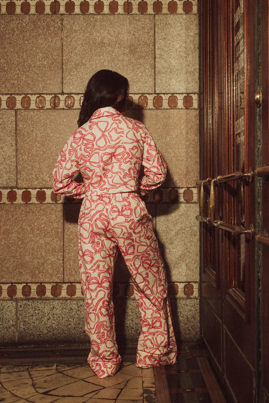 Flannel Crop Top Long PJ Set In Dancing Bows - Kilo Brava