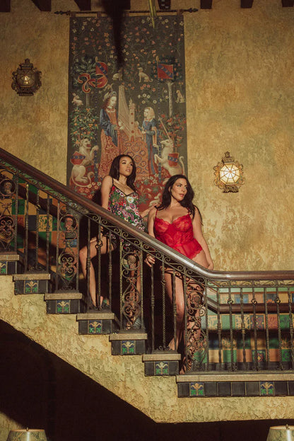 The Embroidery Underwire Bodysuit In Red - Kilo Brava