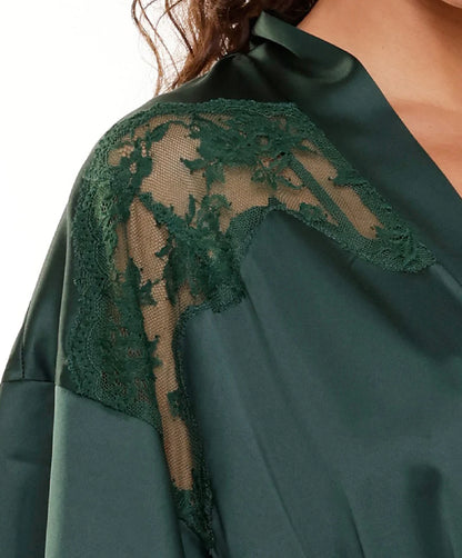 Satin Kimono In Garden Green - Lingadore