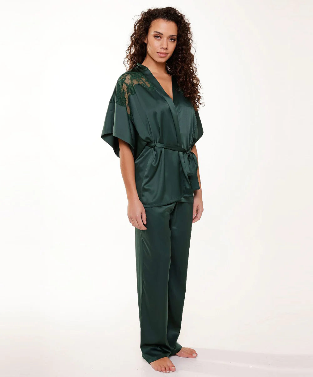 Satin Kimono In Garden Green - Lingadore