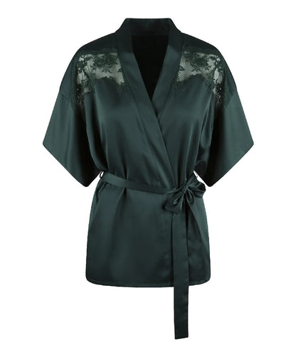 Satin Kimono In Garden Green - Lingadore