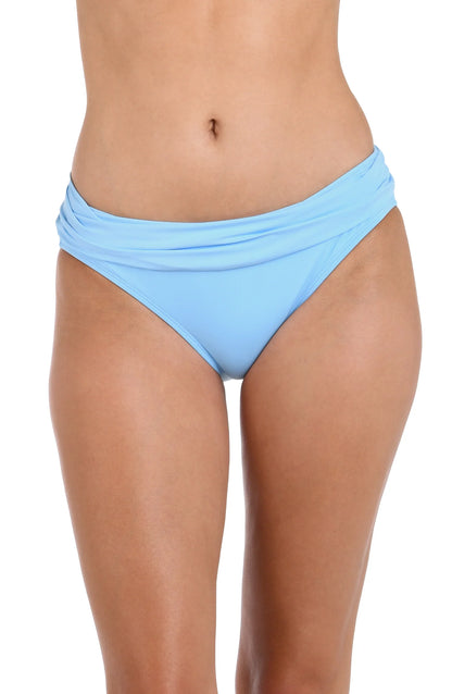 Island Goddess Shirred Band Hipster Bottom In Crystal Blue - La Blanca