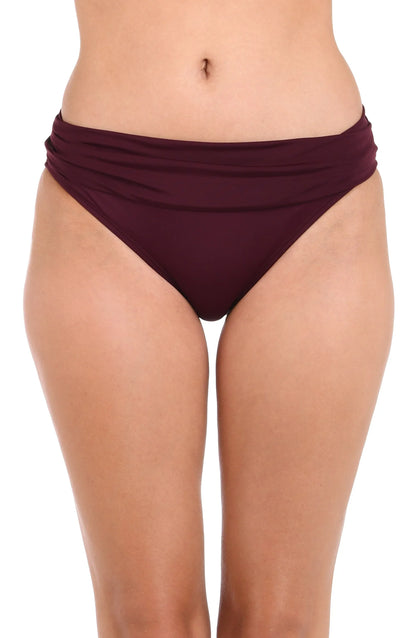 Island Goddess Shirred Band Hipster Bottom In Dark Cherry - La Blanca