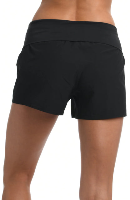 Island Goddess Foldover 3" Inseam Board Short In Black - La Blanca