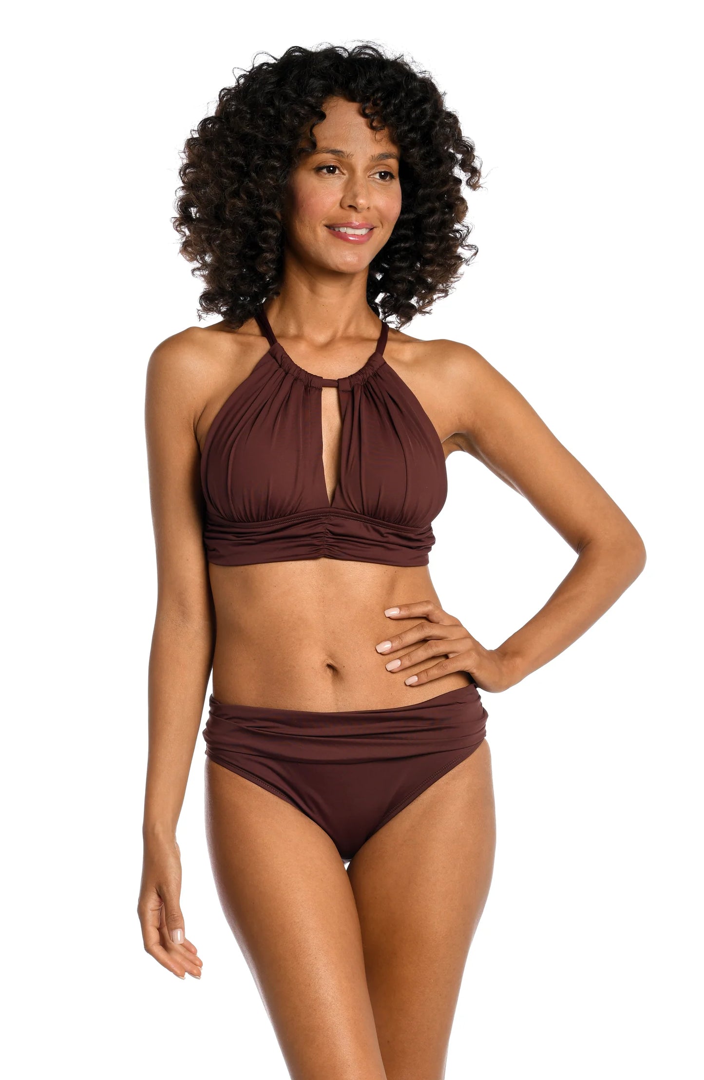 Island Goddess High-Neck Midkini Top In Java - La Blanca