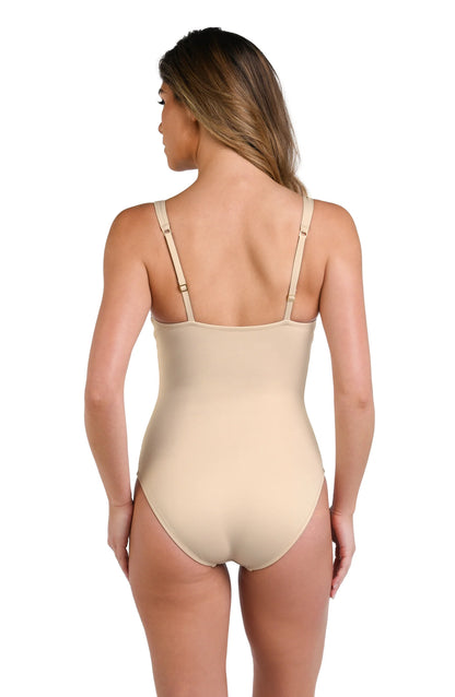 LB Luxe Keyhole Plunge Swimsuit In Sand - La Blanca