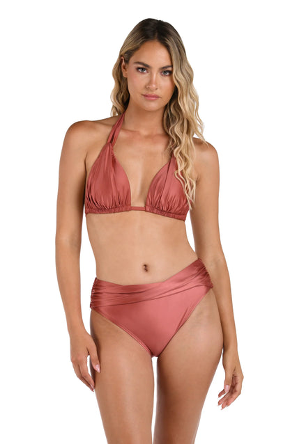 Earth Goddess Midwaist Twist Front Bikini Bottom In Sienna - La Blanca