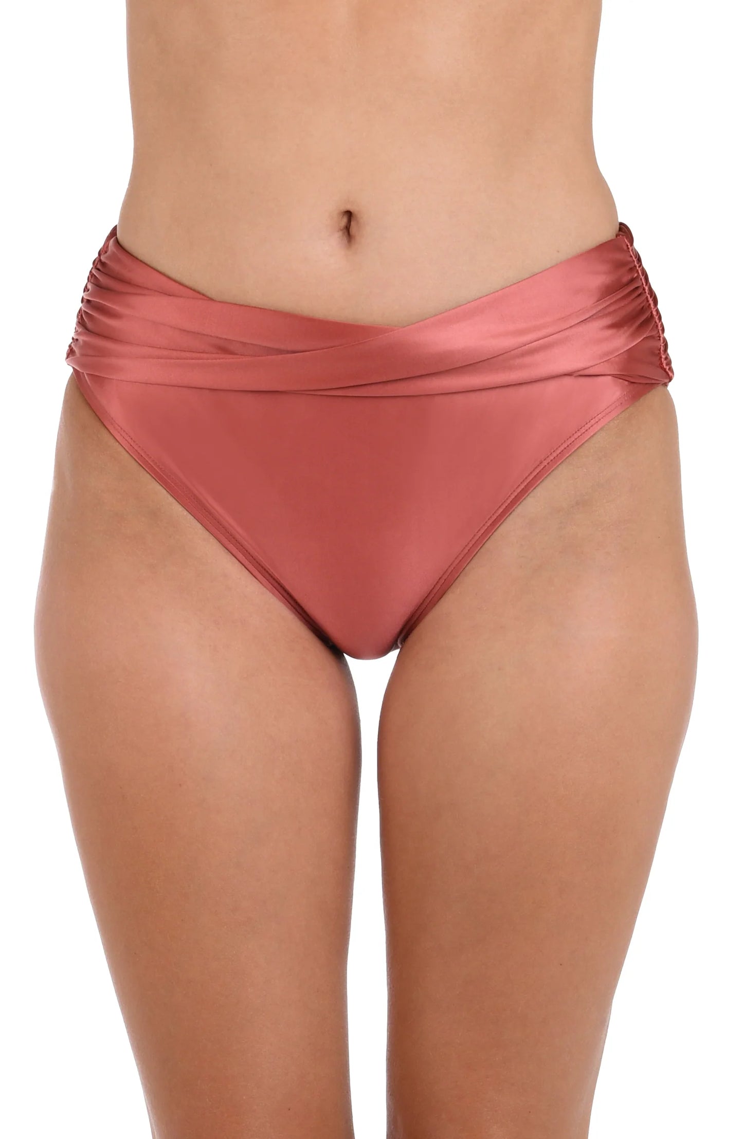 Earth Goddess Midwaist Twist Front Bikini Bottom In Sienna - La Blanca