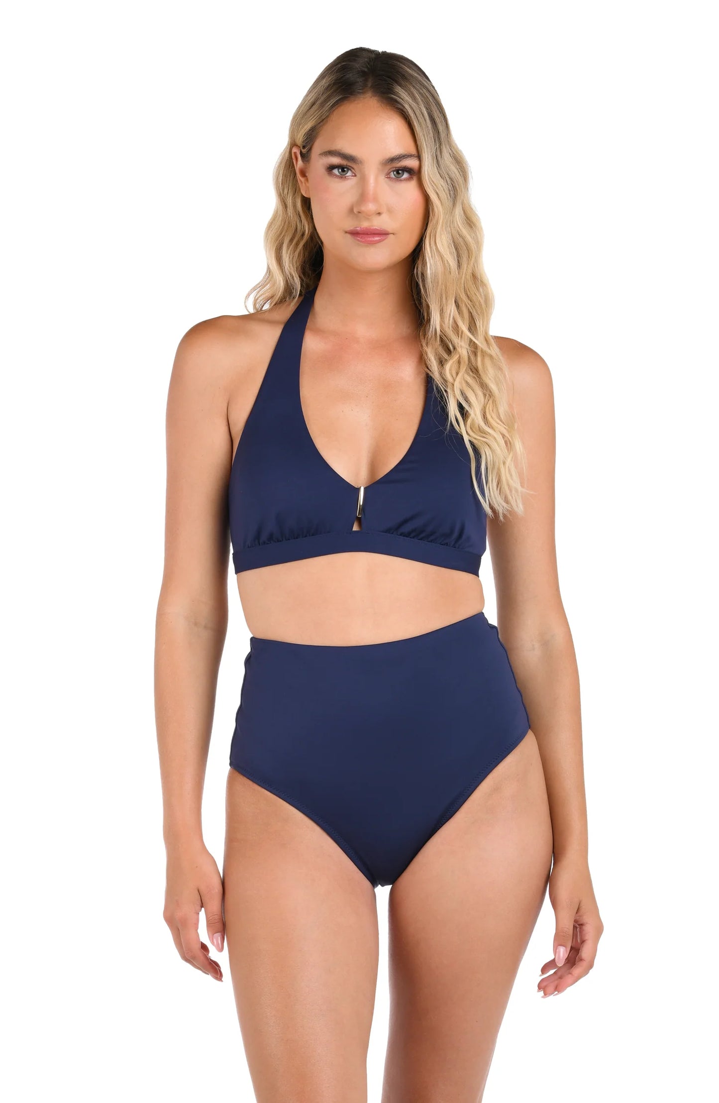 LB Luxe V-Neck Halter Bra In Indigo - La Blanca