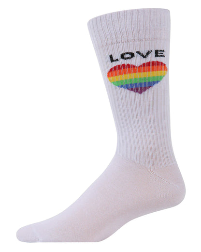 Colorful Rainbow Love Heart Crew Socks In White - MeMoi