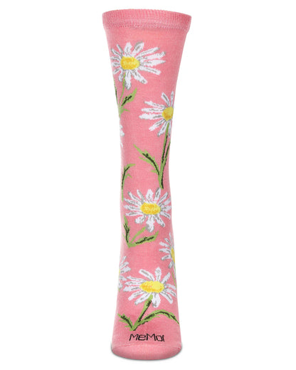 Daisy Bamboo Crew Socks In Salmon Rose - MeMoi