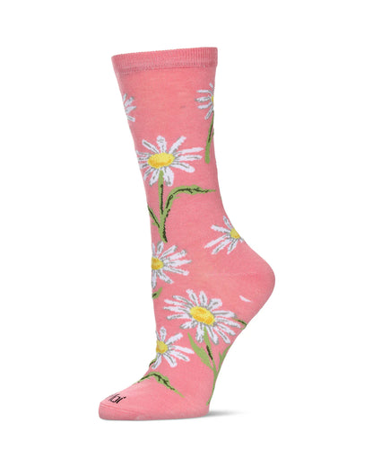 Daisy Bamboo Crew Socks In Salmon Rose - MeMoi