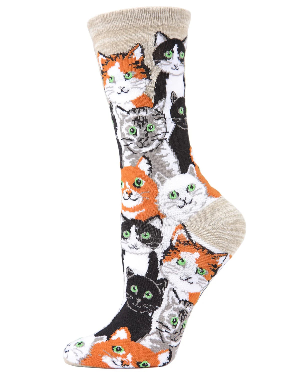 Multi Cat Club Bamboo Blend Crew Socks In Crockery - MeMoi