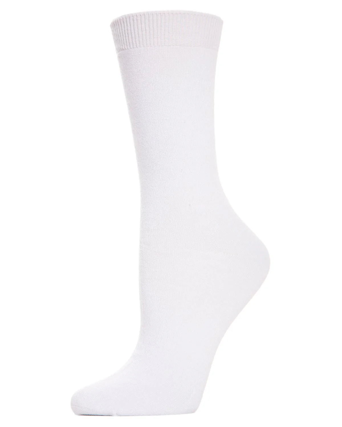 Flat-Knit Bamboo Blend Crew Socks In White- MeMoi