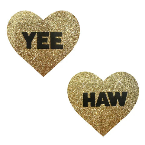 Yee Haw Glitter X Factor Nipple Cover Pasties In Gold & Black - Neva Nude