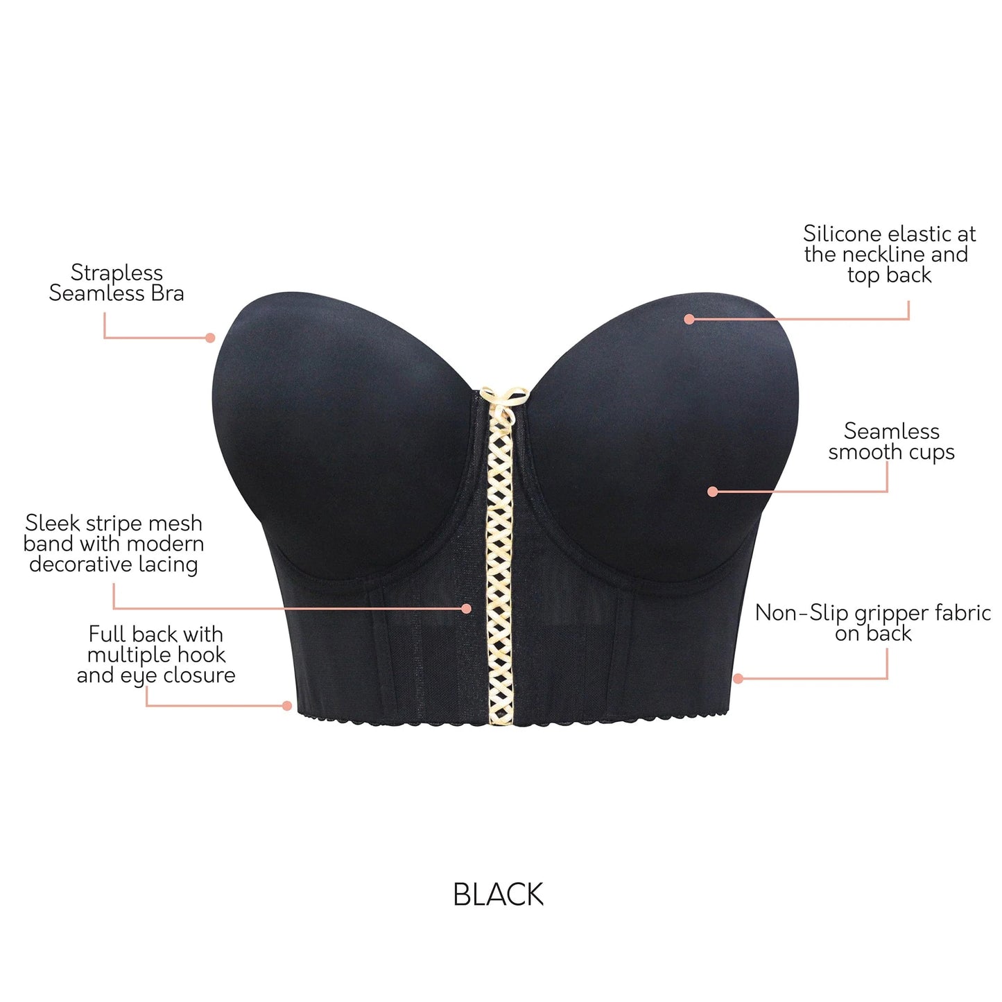Soutien-gorge sans bretelles long Shea en noir - Parfait