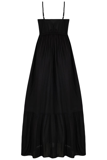 Free Spirit Strappy Tiered Hem Maxi Dress In Black - Pour Moi