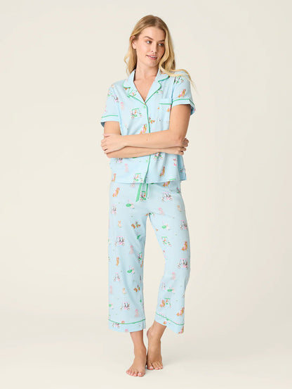 Whimsy Putter Pup Cropped PJ Set in Light Blue - PJ Salvage