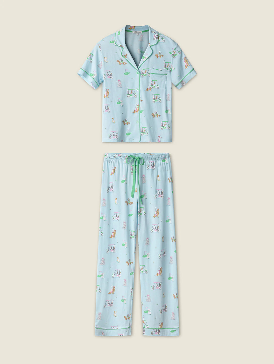 Whimsy Putter Pup Cropped PJ Set in Light Blue - PJ Salvage