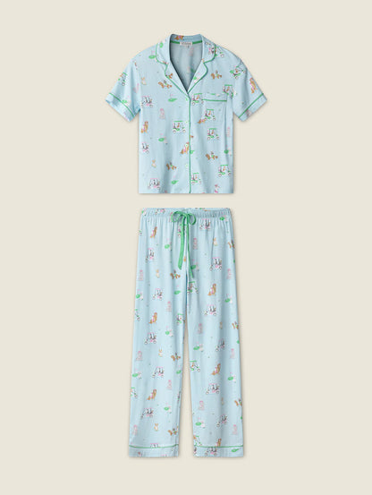 Whimsy Putter Pup Cropped PJ Set in Light Blue - PJ Salvage