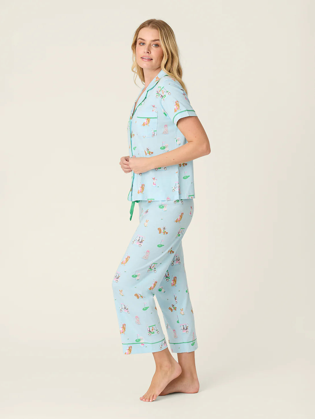Whimsy Putter Pup Cropped PJ Set in Light Blue - PJ Salvage