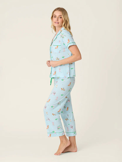 Whimsy Putter Pup Cropped PJ Set in Light Blue - PJ Salvage