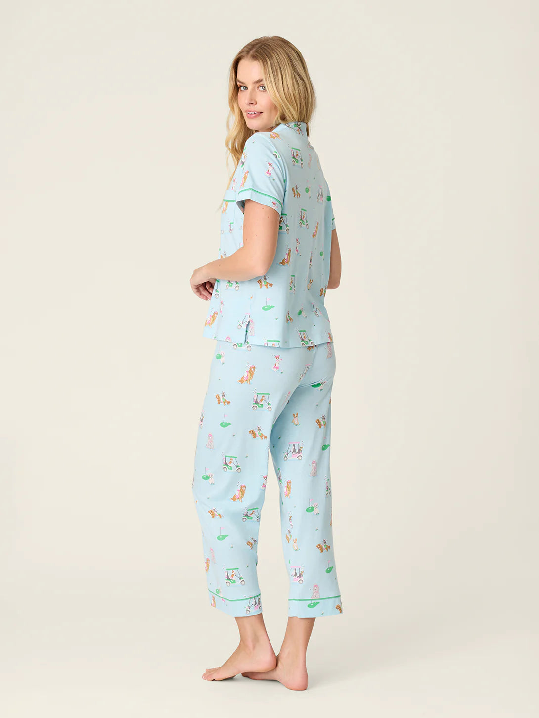 Whimsy Putter Pup Cropped PJ Set in Light Blue - PJ Salvage