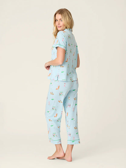 Whimsy Putter Pup Cropped PJ Set in Light Blue - PJ Salvage